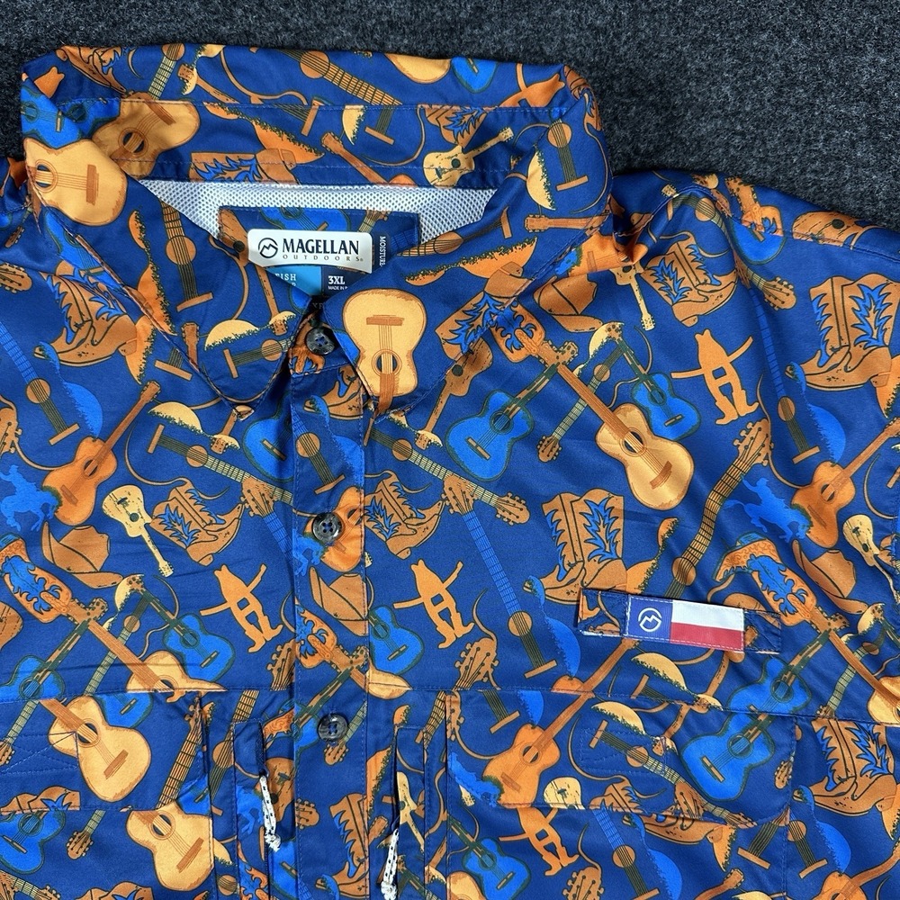 Magellan Fishing Shirt Mens 3XL Blue Houston Rodeo Cowboy All Over Print Relaxed